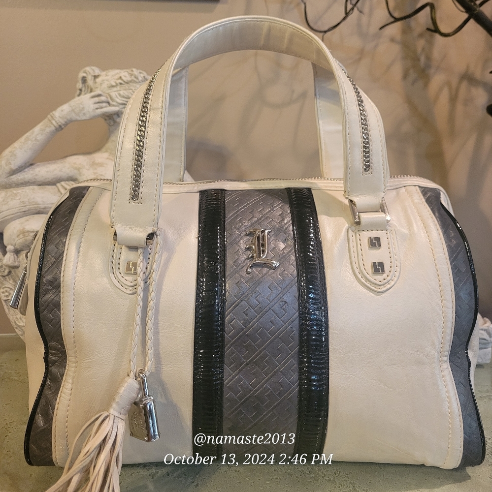 L.A.M.B. by Gwen Stefani Leather Frosted Satchel Luxury Designer Handbag #544